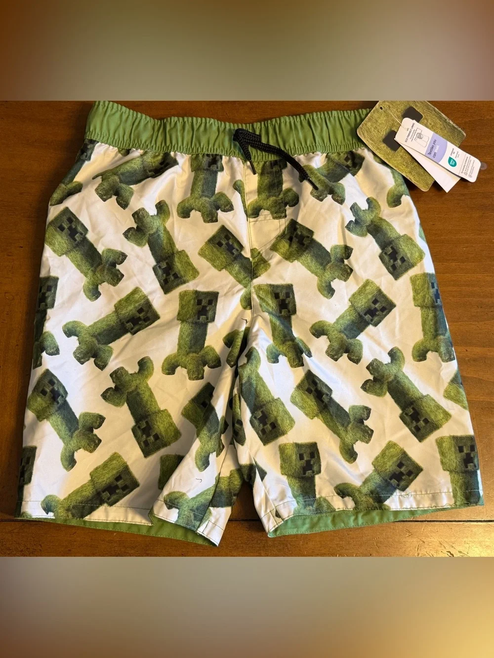 Boys' Minecraft Movie Art Swim Shorts - White/Green new with tags size large